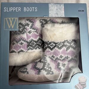 Wayland Square Women's Cozy Slipper Boots - Pink, Gray, and White